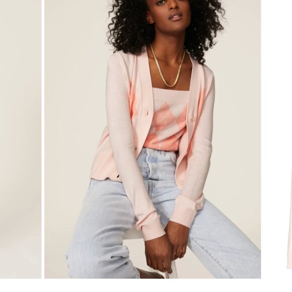 Small - 525 America - Pink Argyle Cardigan Rent the Runway $138 msrp - Picture 3 of 14